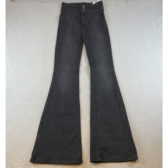 We the Free People Jayde Flare Bell Bottom Jeans Woimens Sz 25 Black Denim - Picture 1 of 12